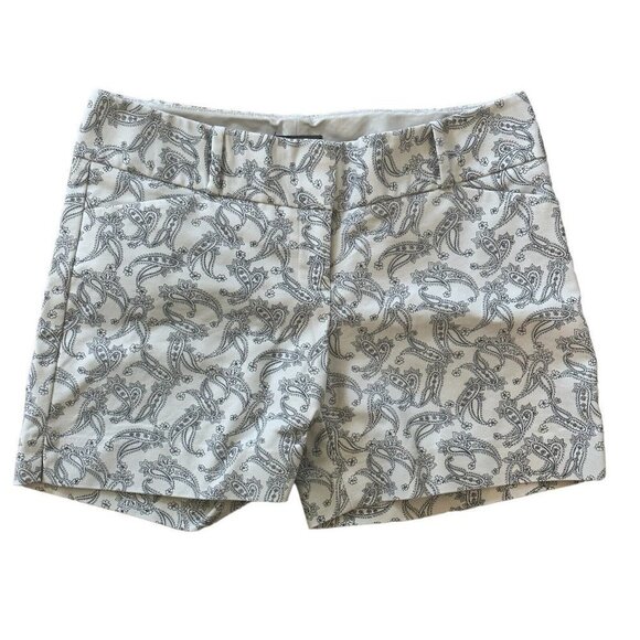 The‎ Limited Women's Size 2 Chino Shorts Paisley Print White Black Flat Front - Picture 1 of 6